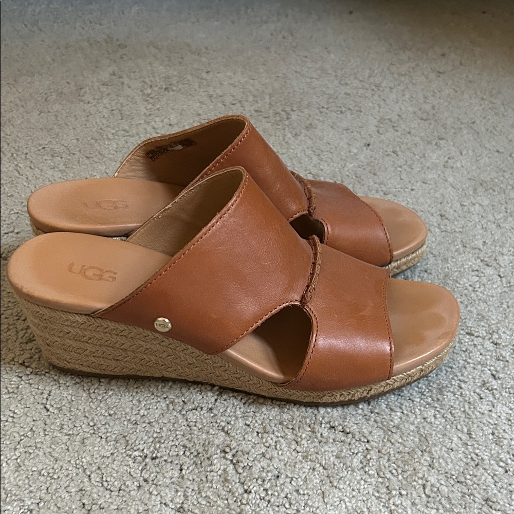 UGG Women's Brown Leather Wedge Sandals